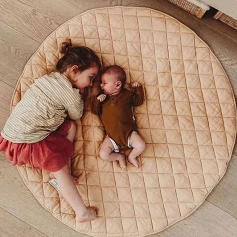 Tapis de jeu en coton pur pour enfants, 115cm/45.27 pouces, tapis de sol rampant doux pour bébés, décor de salle de jeux