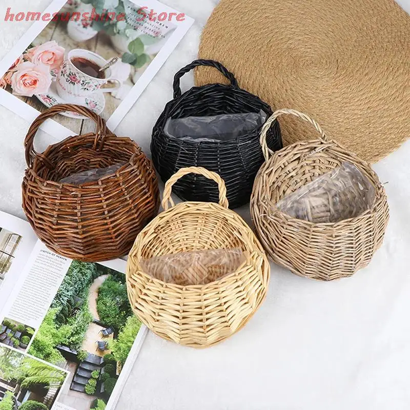 Wall Hanging Natural Wicker Flower Basket Flower Pot Planter Rattan Vase Basket Home Garden Wall Decoration Storage Container