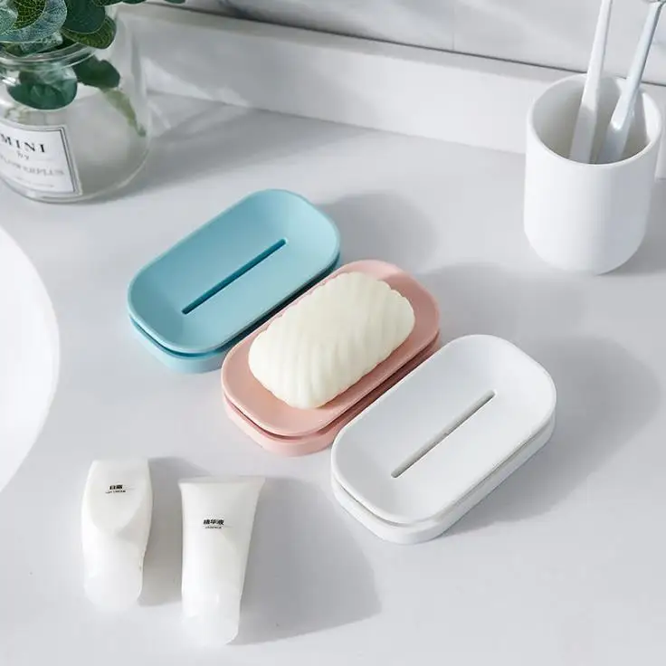 

Unique Soap Dishes Bathroom Colorful Soap Holder Plastic Double Drain Soap Tray Holder Container for Bath Shower Bathroom SN