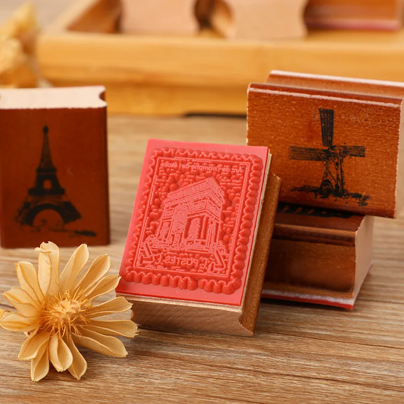 Around The World Diary Stamp Set Wooden Rubber Signet for Children DIY Scrapbooking Planner Card Making