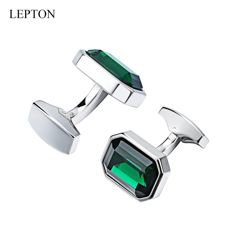 Low-Key Luxury Green Glass Cufflinks For Mens Wedding Lepton Sky Blue Square Cufflink Man Shirt Cuffs Cuff Links Relojes Gemelos
