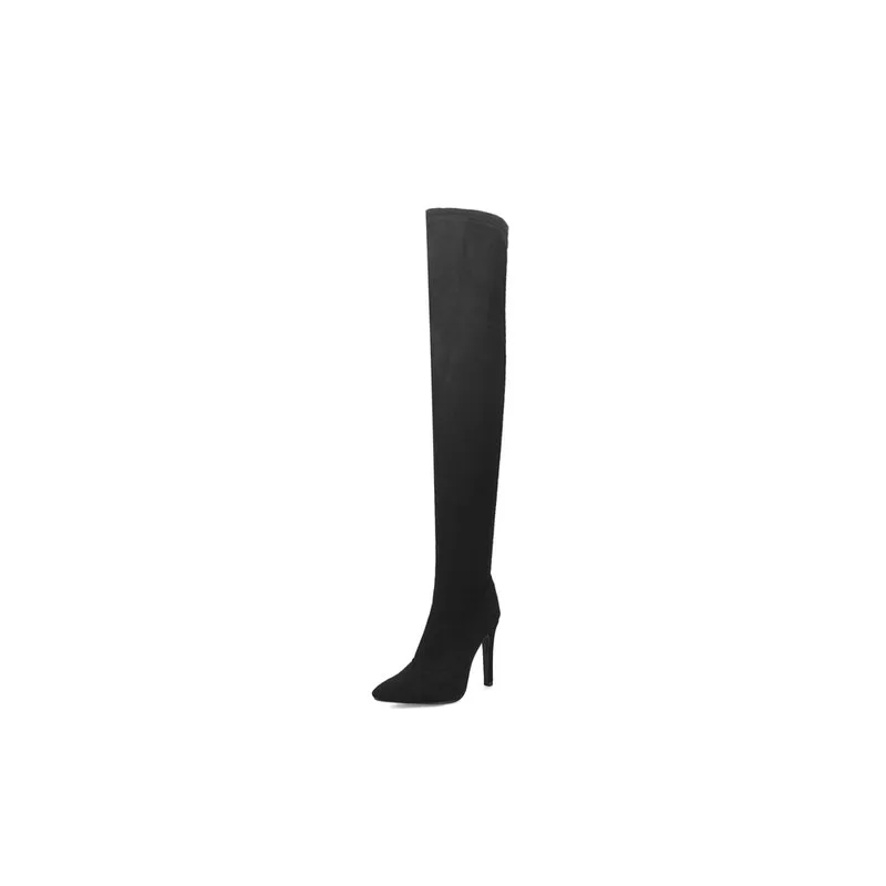 

Faux Suede Stretch Thigh High Boots Sexy Elastic Slim Over the Knee Boots Women's Fashion High Heels Black Red Fetish Long Shoes