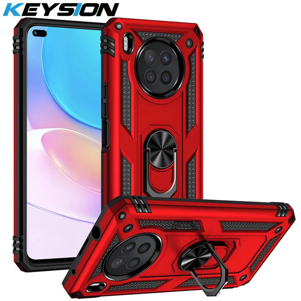 KEYSION Shockproof Armor Case for Honor 50 50 Lite 20 PC+Silicone Ring Stand Phone Back Cover for Huawei Nova 8i Y60 Y7A