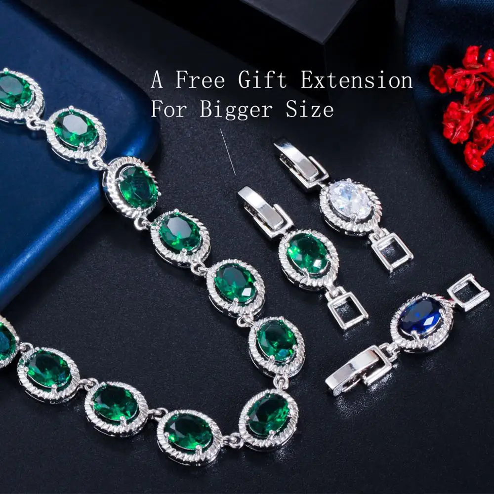 BeaQueen Exclusive Costume Jewellery Luxury Green Cubic Zirconia Necklace Earring Bracelets Party Jewelry Set for Women JS273