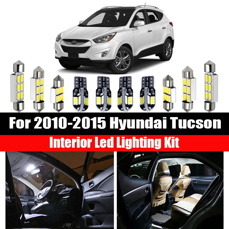 8X No Error White Canbus LED Light Car Bulbs For 2010-2015 Hyundai Tucson Map Dome Trunk License Plate Lamp Interior Package Kit