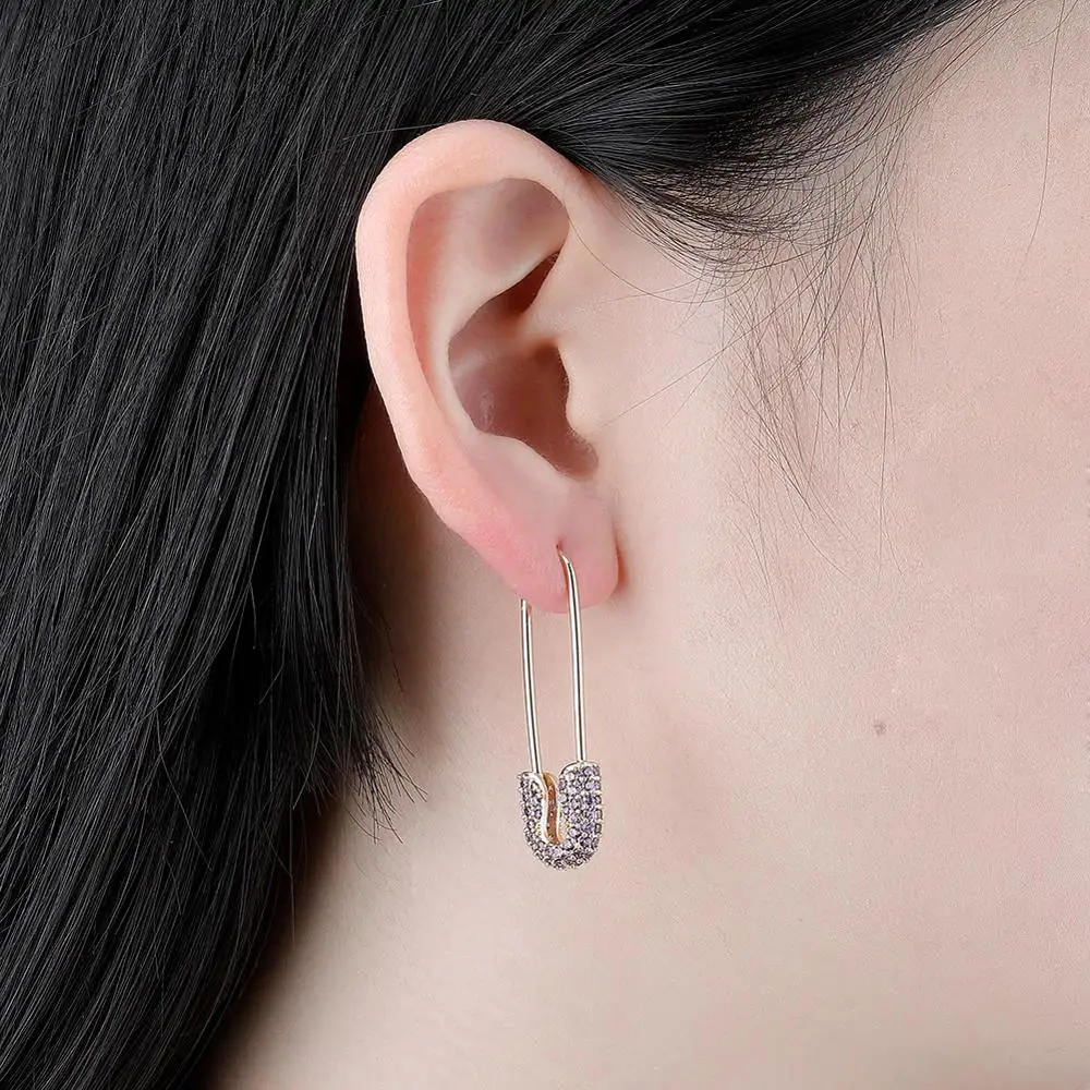 TOPGRILLZ 2020 New Safety Pin Earrings Iced Cubic Zirconia Hip Hop Charm Jewelry For Gift Men Women Black Gold Black Color