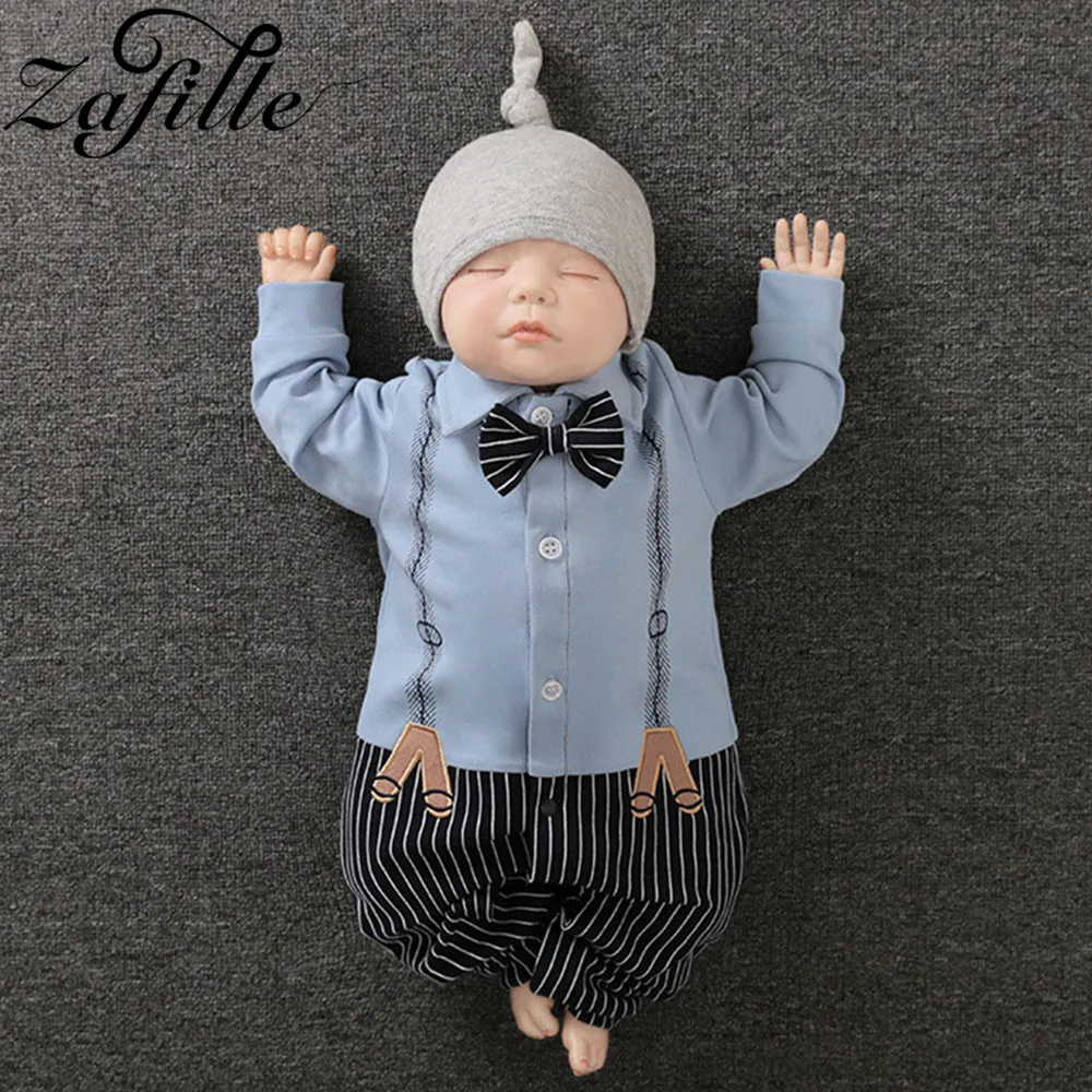 ZAFILLE Gentleman Baby Clothes For Newborns Boy Crawling Kids Clothing Handsome Infant Romper With Necktie Spring Baby One Piece