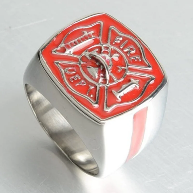 New Trendy American Firefighter Ring Men's Ring Metal Silver Plated Ring Accessories Party Jewelry