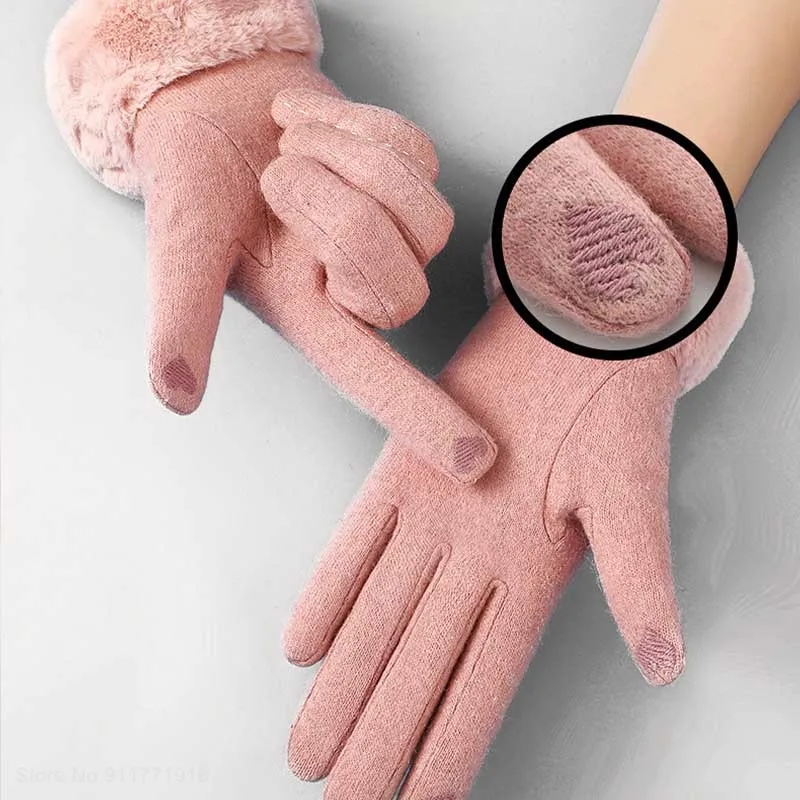 Youpin Cashmere Gloves Women Autumn Winter Cute Furry Warm Mitts Full Finger Mittens Outdoor Sport Female Gloves Touch Screen