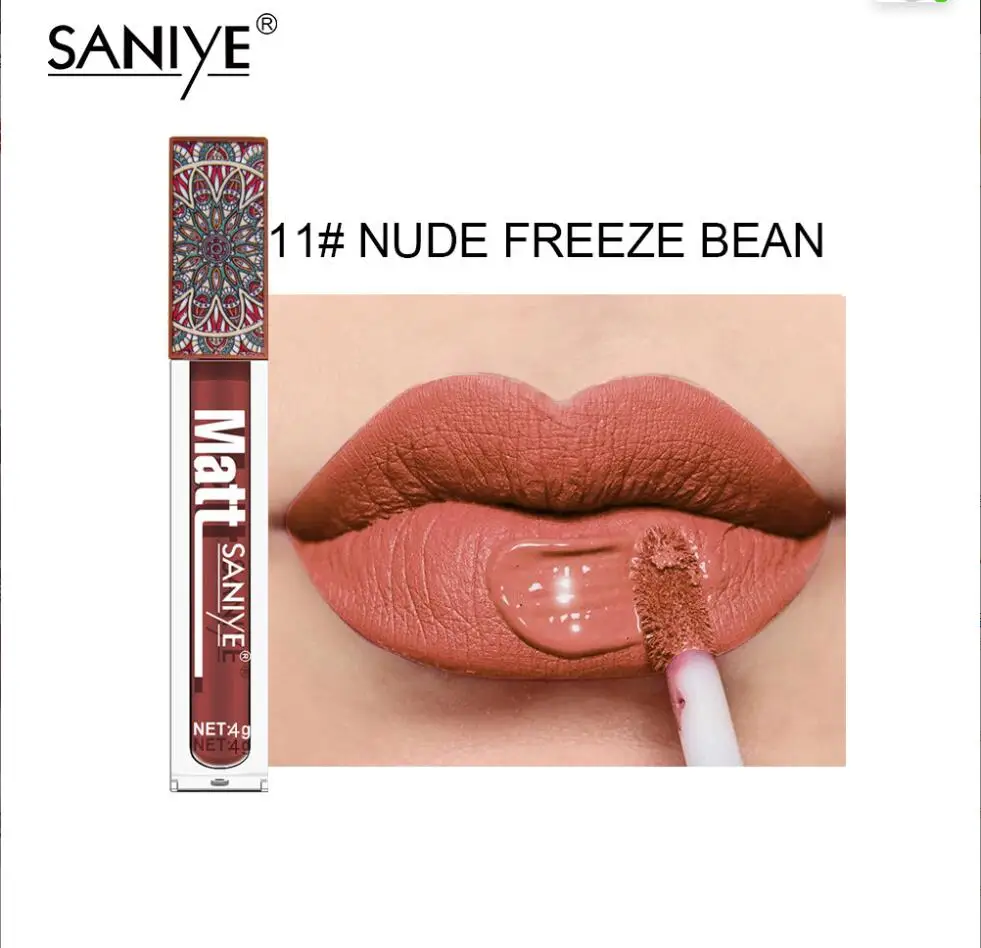 SANIYE Brand Makeup Nude Lip Gloss Waterproof Liquid Matte Lipstick Long Lasting 4g Quick Dry Red Lip Gloss Cosmetics T2056