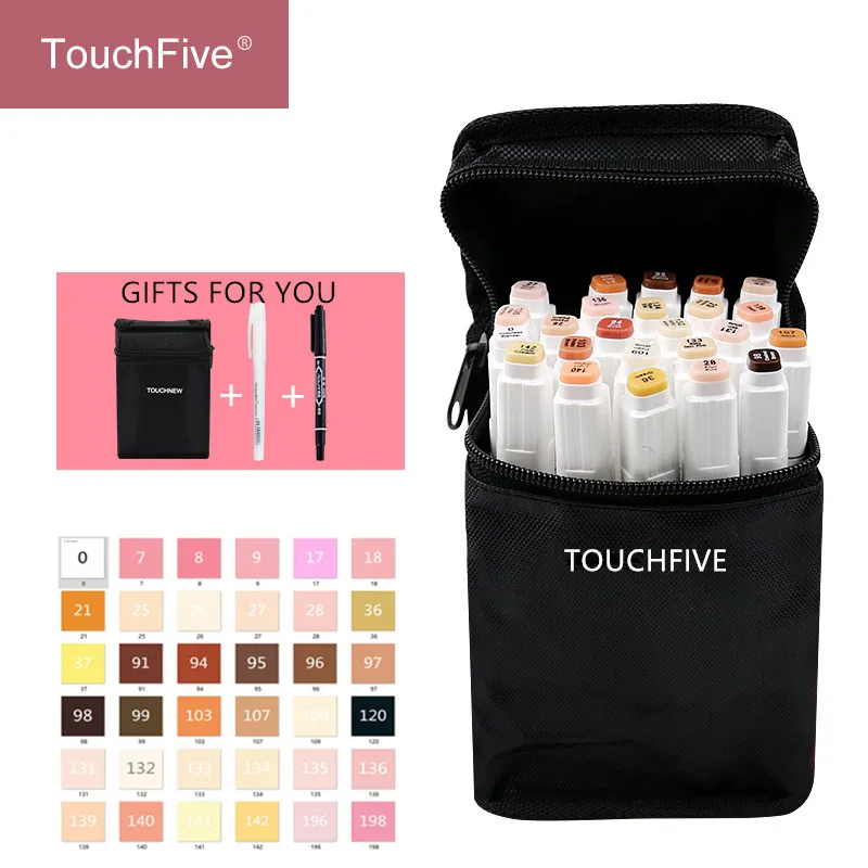 TOUCHFIVE 12/24/36Colors Marker Skin Tones Set Art Markers Pen Artist Dual Headed Alcohol Based ink Manga Brush Pen For Coloring