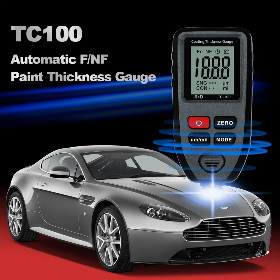 R&D TC100 Car Paint Coating Thickness Gauge Car Paint Film Thickness Tester Measuring FE/NFE Russian Manual Paint Tool Black