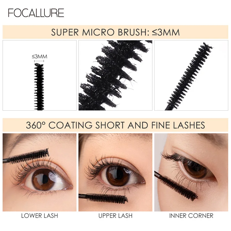 FOCALLURE Makeup Mascara Super Micro Brush Volume Eyelashes Lightweight Fiber Filled Lashes Extension Beauty Mascara Makeup