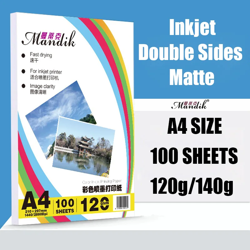 120g 140g A3 A4 100 sheets per pack double side matte inkjet printing coated photo paper