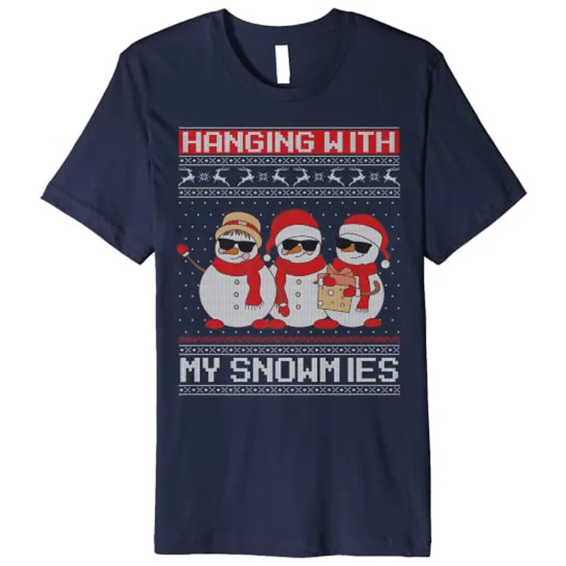 Hanging with My Snowmies Funny Snowman Ugly Christmas Family Premium T-Shirt Xmas Vacation Tee Tops