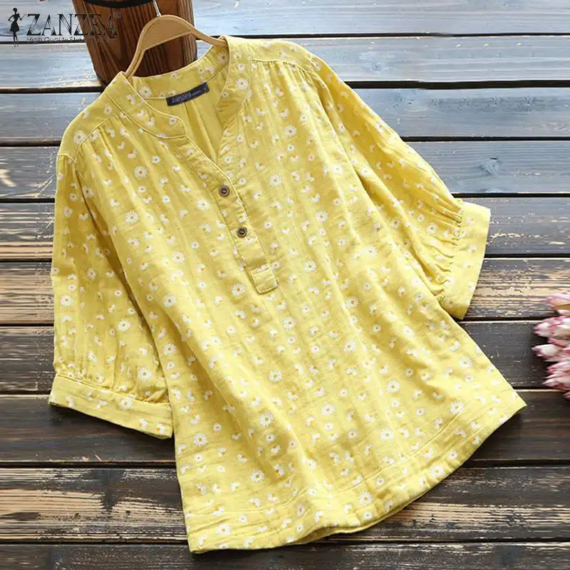Elegant Printed Top Womens Summer Blouses ZANZEA 2023 Casual Short Sleeve Blusas Female V Neck Floral Tunic Chemise Oversized