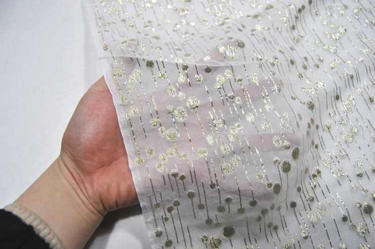 Silk Georgette Chiffon Fabric White Rain Flower Gold clothing Seawing vestidos Fabric patchwork supplies tissus