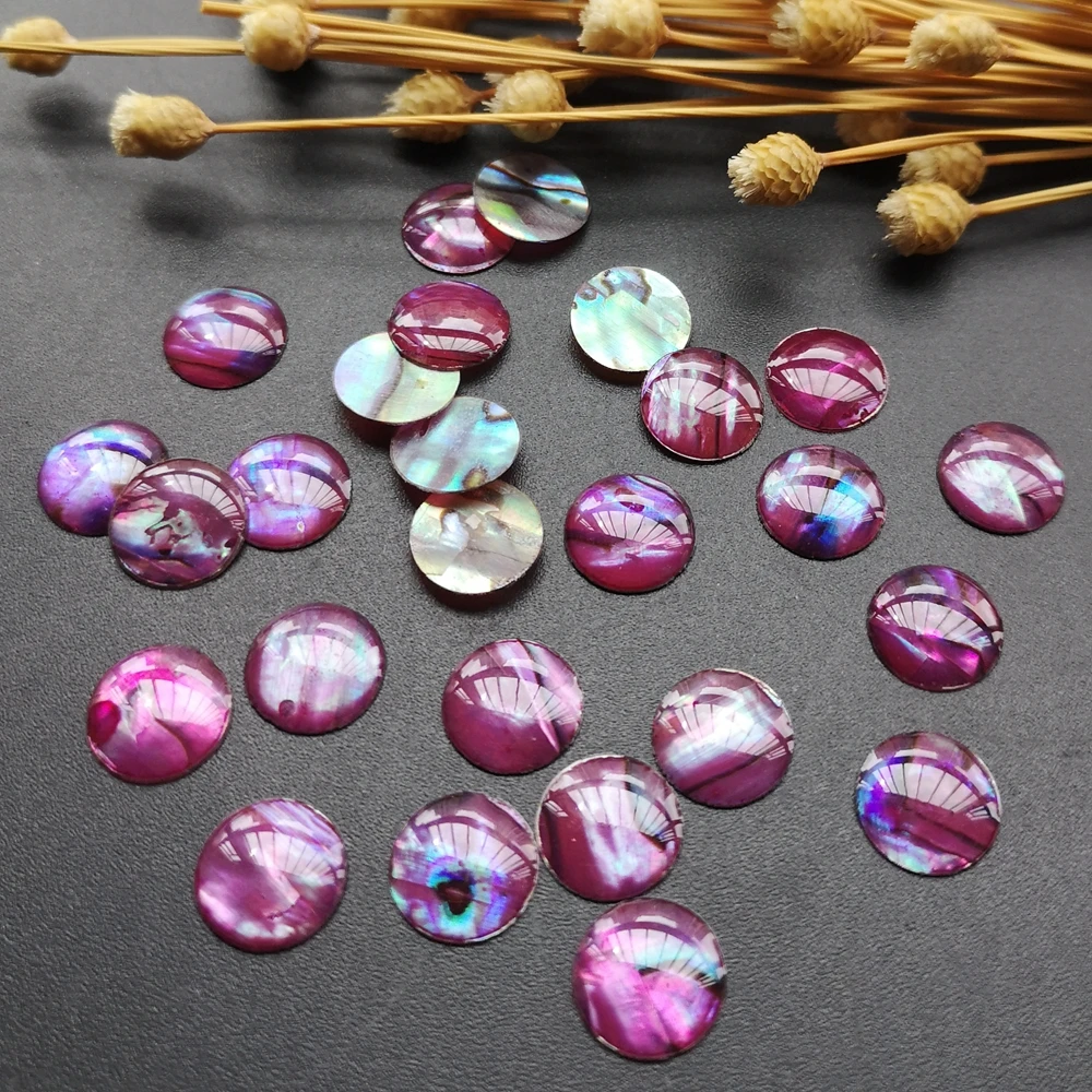 100pcs/lot 8mm 10mm 12mm Natural Round Cabochon Blue Abalone Shell Mother of Pearl shell  Round MOP Pearl shell for Fake Nails