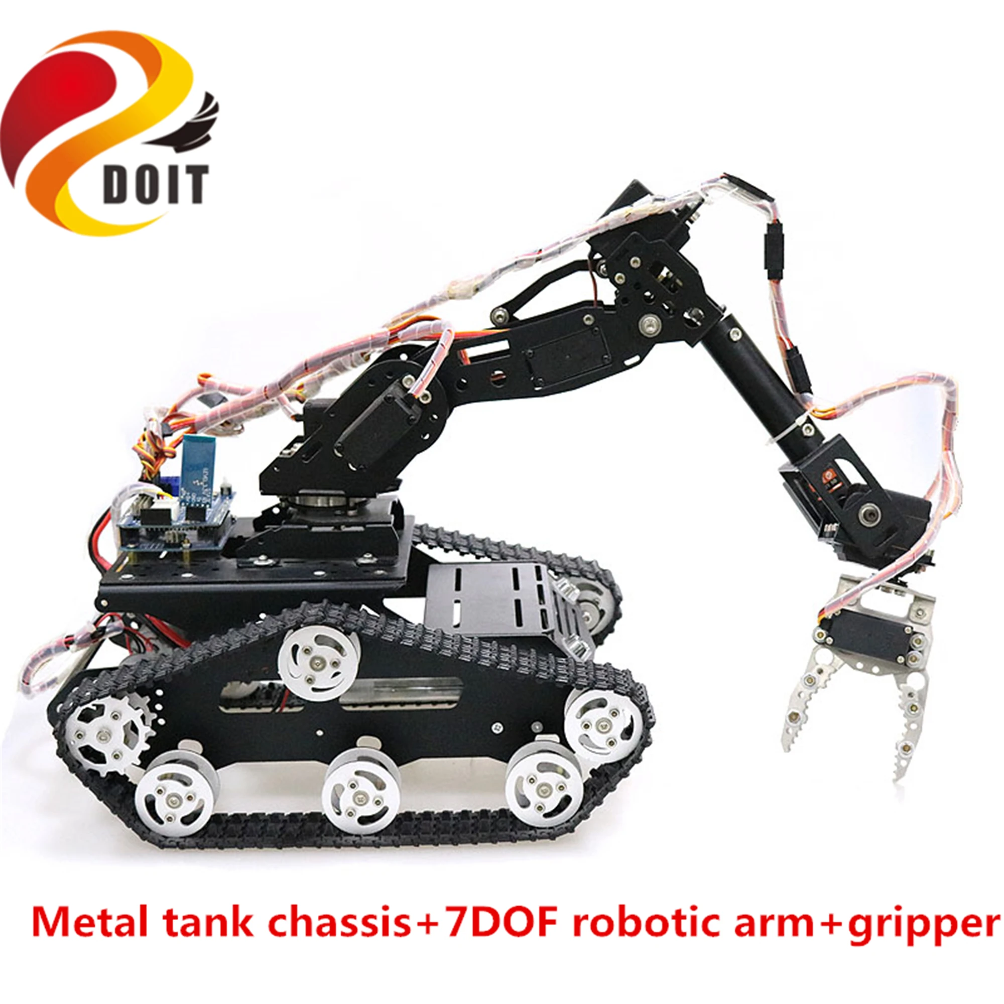 

SZDOIT 7DOF Metal Vehicle Robot Mobile Platform 7-Axis Robotic Arm with Gripper + Y100 Tracked Tank Chassis Kit DIY for Arduino