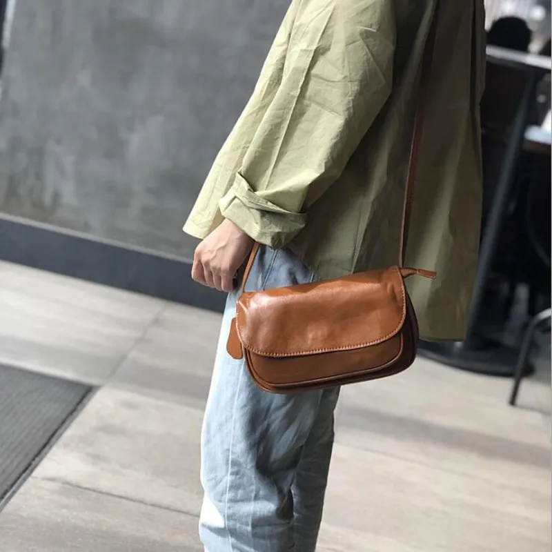 2024 retro leather shoulder bag first layer cowhide single shoulder female bag casual messenger bag trendy female messenger bag