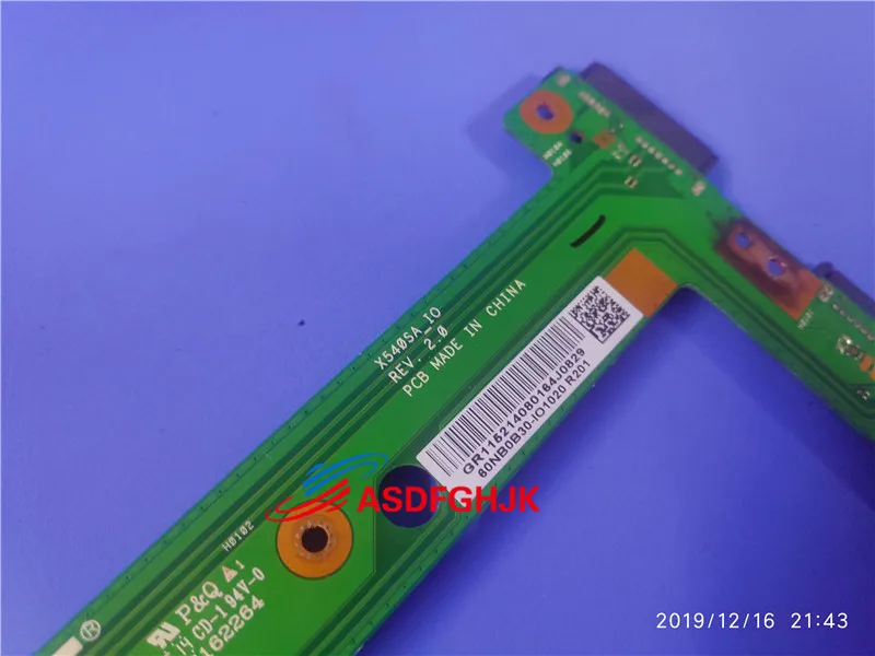 Placa IO HDD Placa de Conector do Disco Rígido, 100% Trabalho Perfeito, ASUS X540S, X540SC, X540SA, Original