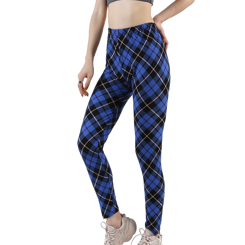 CHSDCSI Push Up Elasticity Fitness Leggings Running Stripe Plaid Printing Leggins Women Pants Mujer Punk Drop Shipping