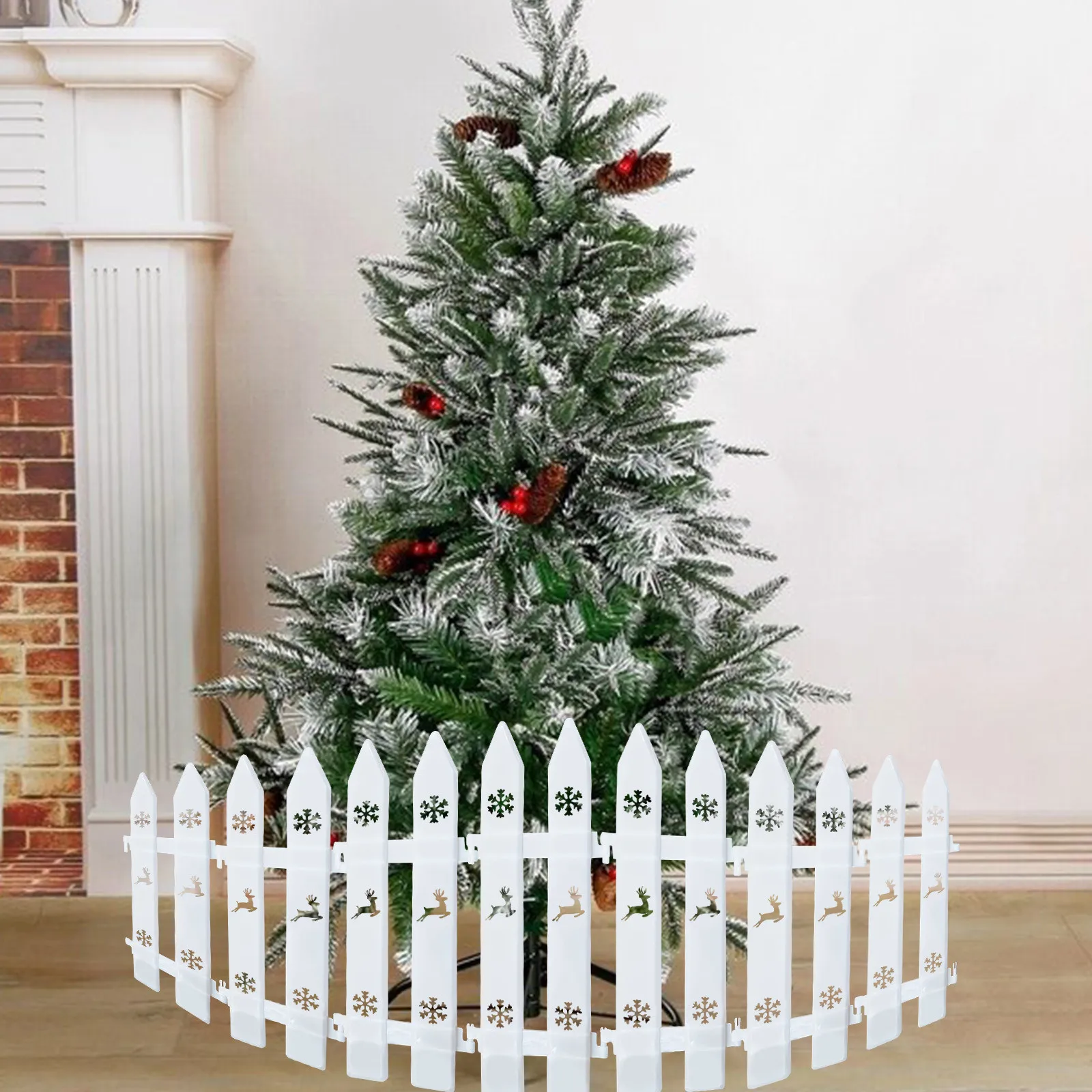 Christmas Tree Belt White Picket Fenceside Frame 4.6 X 12 Inch Mini Plastic Decorative Fence Navidad Natal New Year Xmas Decor