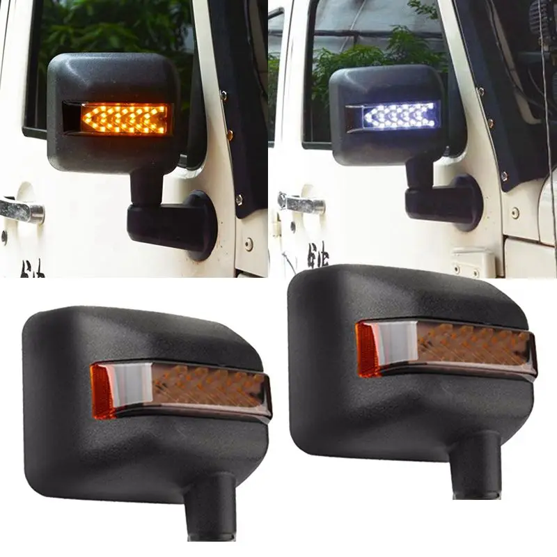 

2PCS White LED Sidelight Rearview Side Mirror Housing yellow Turn Signal Light For Jeep Wrangler JK JL 2007-2018