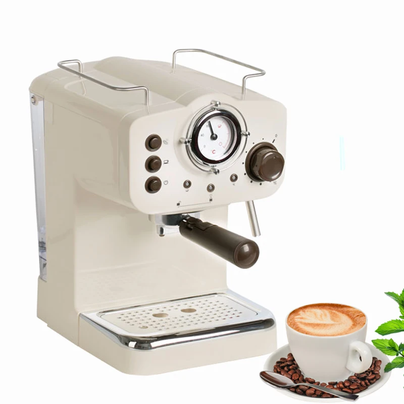 CM5013 Semi Aautomatic Espresso Machine 15Bar Coffee Maker Italian Double Temperature Control Steam Type Milk Foamer Retro White