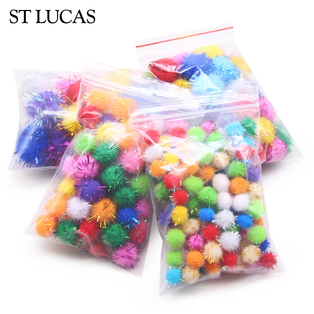 1 Pack 10/15/20/25mm Mixed Color Glitter Pom Pom Ball For Garment Home Christmas Party Carft Decoration DIY Accessory Material