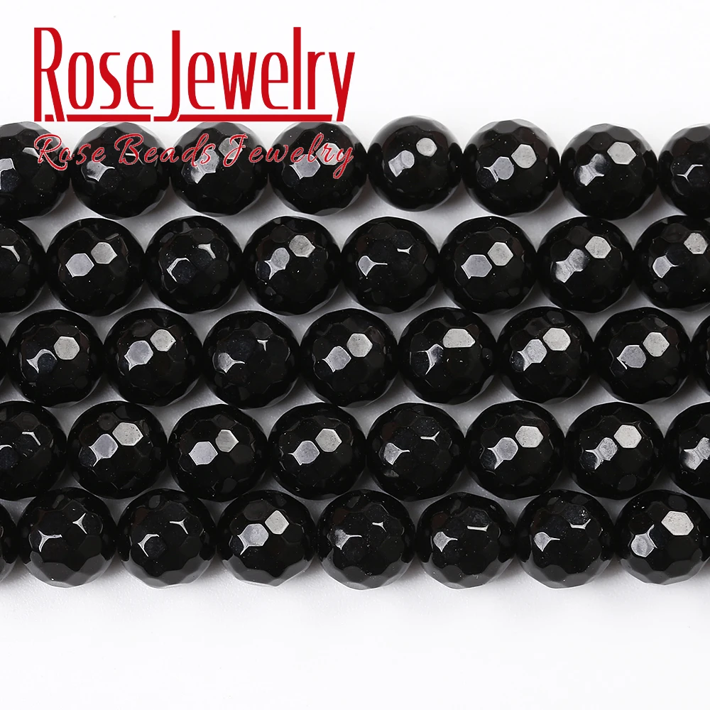 

Natural Faceted Black Agates Onyx Stone Beads Round Loose Spacer Beads For Jewelry Making DIY Bracelet 15'' Strand 4/6/8/10/12mm