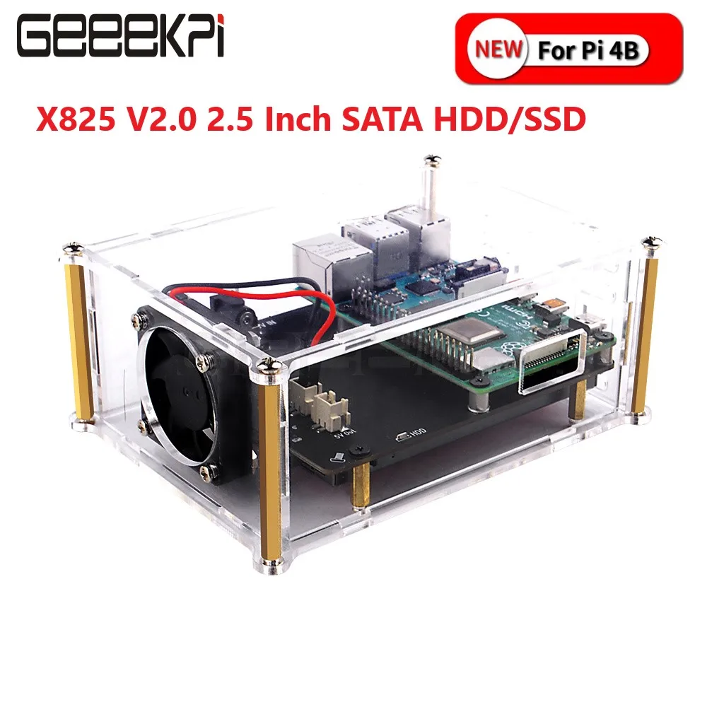 

Raspberry Pi X825 V2.0 Version 2.5 Inch SATA HDD/SSD Storage Expansion Board Acrylic Case for Raspberry Pi 4 Model B