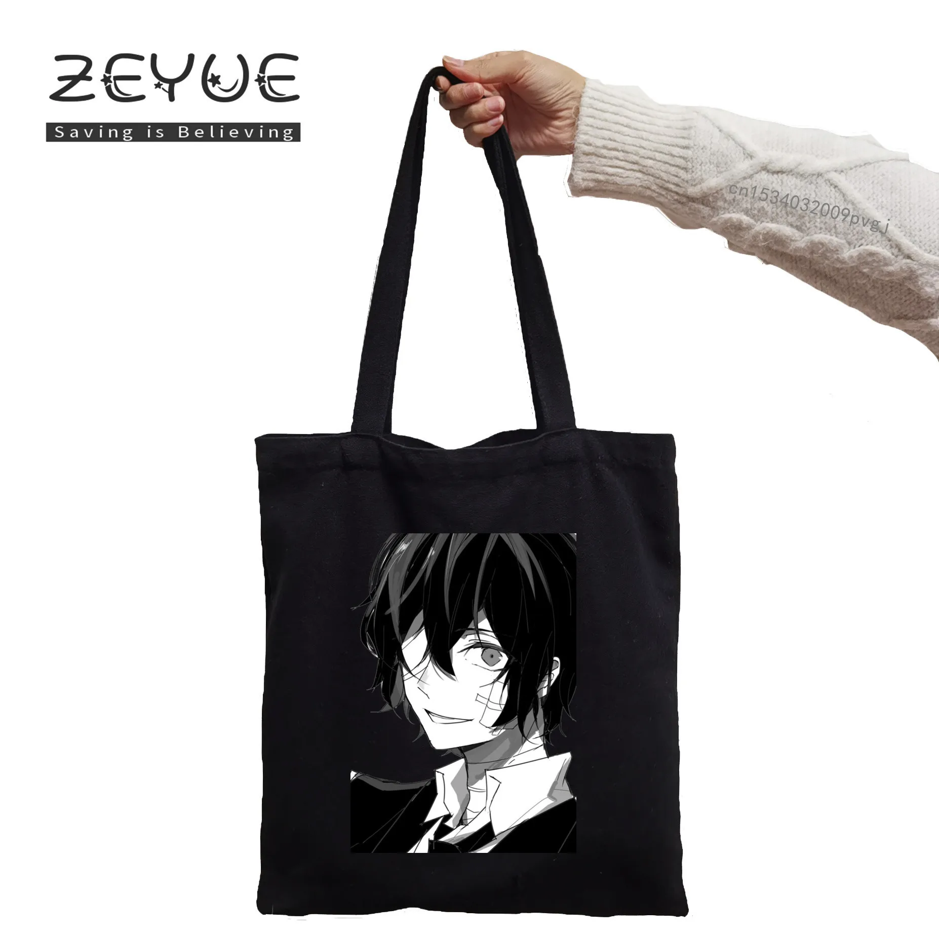 Dazai Japaness Anime Women Graphic Aesthetic Funny Black Canvas Shopping Bag Girl Female Bungo Stray Dogs 90s Casual Handbag