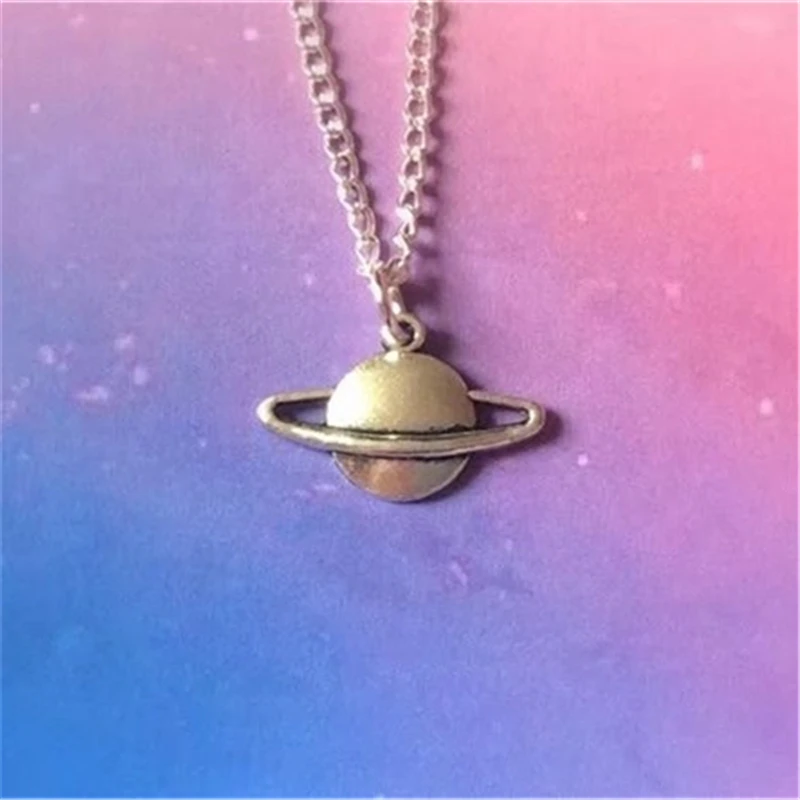 Planet Necklace, Galaxy necklace, Saturn necklace, pastel goth, 90s style, Celestial Necklace, Galaxy gift, Space gift