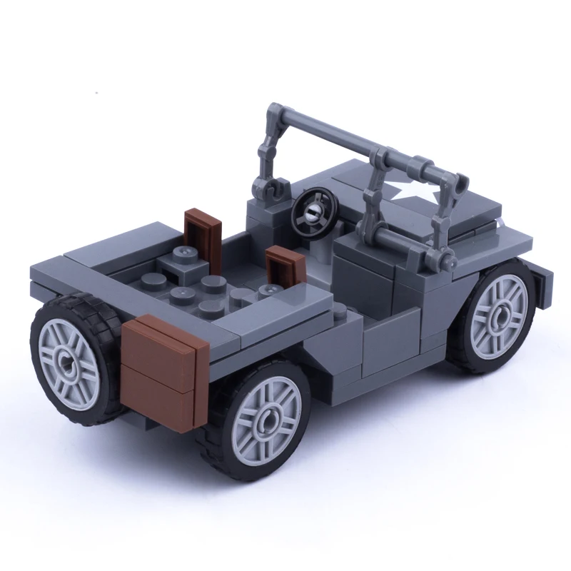 MOC WW2 Military US Figures Willy Jeep Car Vehicle Building Blocks Model War Army Soldiers Infantry Weapons Parts Kits Toys Gift