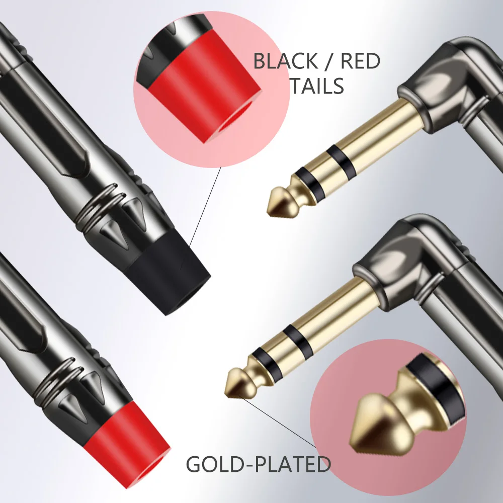 2pcs/lot 6.35mm Right Angle Male Plug Mono/Stereo Jack Wire Connector Guitar Microphone MIC Audio Connector Factory Wholesales