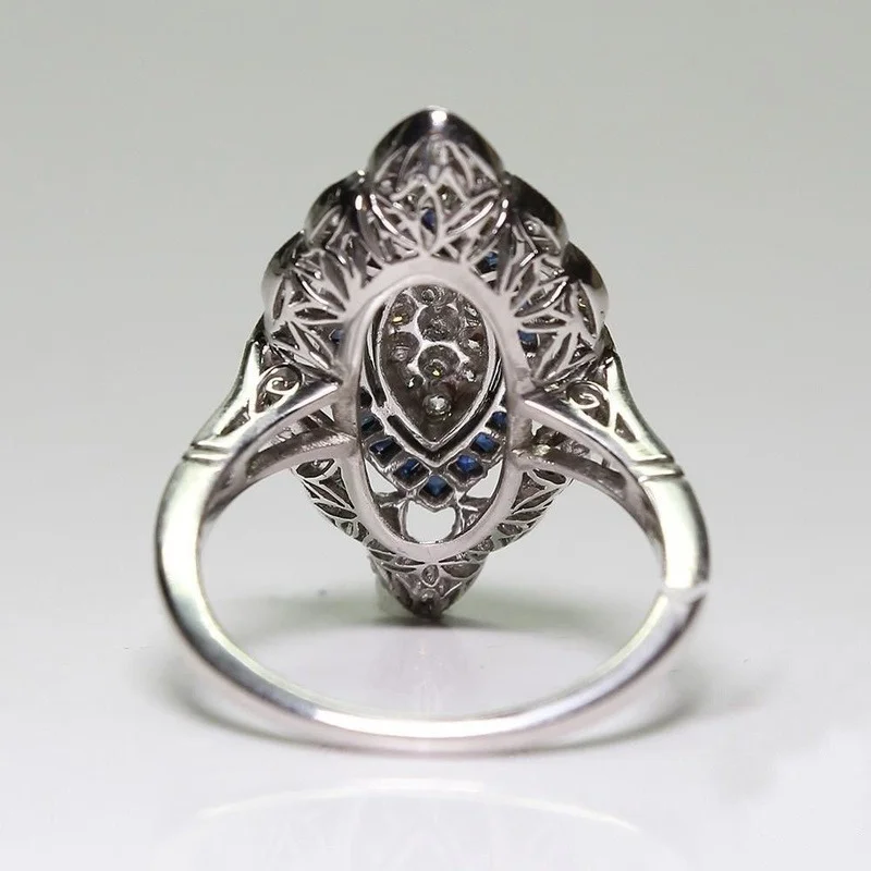 Antique Art Deco Silver Sapphire and Diamond Ring Bridal Wedding Marriage Engagement