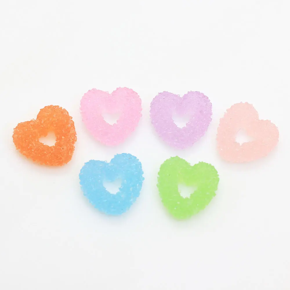 100/50Pcs Kleurrijke Resin Hart Cabochons Hollow Out Dull Poolse Kralen Voor Diy Telefoon Shell Decoratie