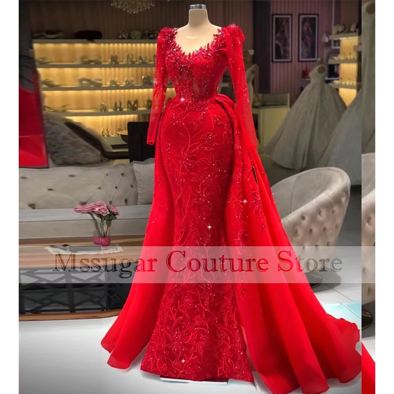 2022 Charming Red Mermaid Prom Dresses Sweetheart Appliques Tradicional Kosovo Kaftan Vestido De Fiesta