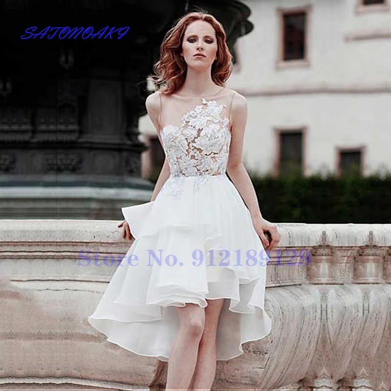 

Vestidos De Novia Sexy Short Wedding Dress 2024 Lace Appliques Hi-Low Knee Length Sleeveless Beach Bride Gown Boho Robe Mariée