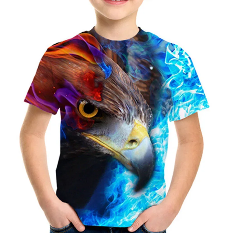 

4-13Y Summer Kids Colorful 3D T-Shirt Lovely Animal Eagle Lion Tiger Dolphin Print Boys Girls T Shirt Children Tshirts Tees Tops