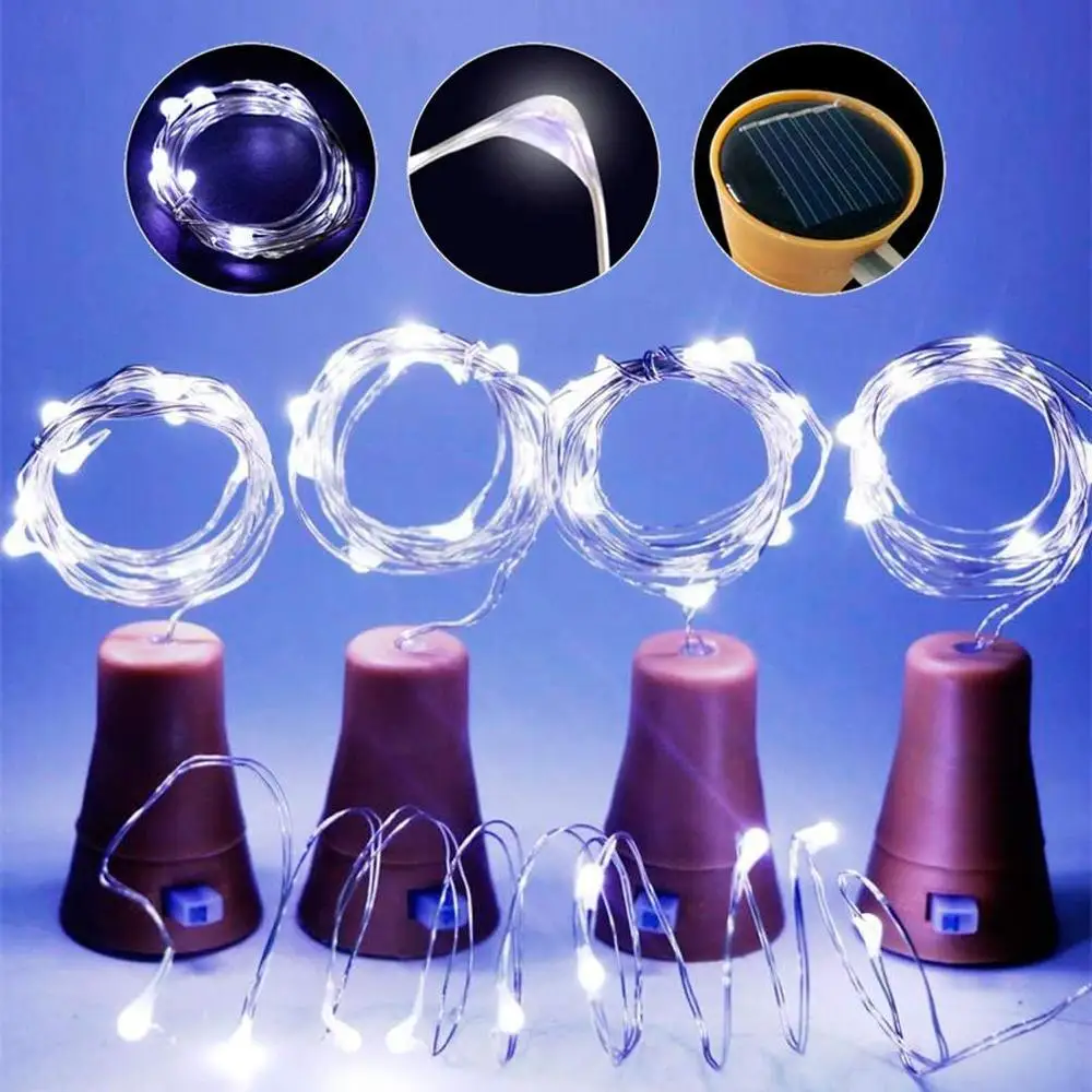 Guirnalda de luces LED con energía Solar para botella de vino, guirnalda de luces de hadas con corcho, de cobre, con cable de hadas, para Navidad, 10 y 20LED