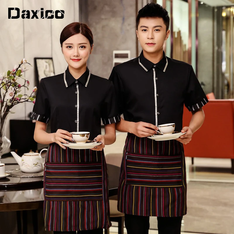 

Hotel food service overalls women short sleeve restaurant waiter uniform woman cafe waitress uniform catering staff work outfit