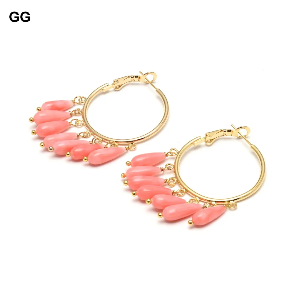 GG Pink Coral Gold Color Plated Circle Hoop Earrings For Women Exaggerate Circle Earrings Personality Nightclub