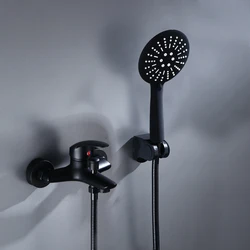 Matte Black Bathroom Shower Faucets Bath Shower Mixer Control Valve Water Tap Wall Mount Bathtub HandHeld Shower Head Set