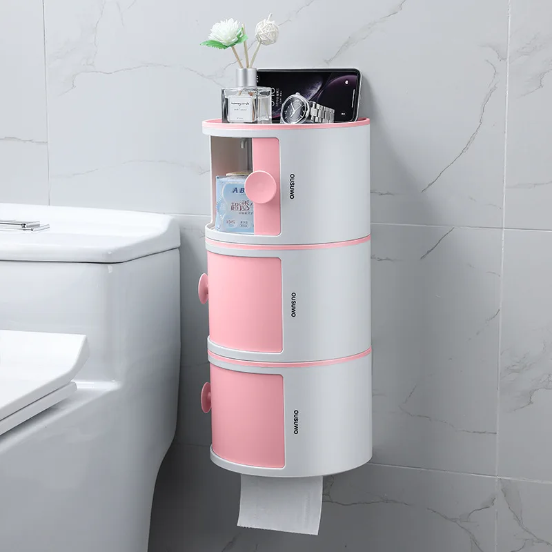 Bathroom Tissue Box Makeup Storage Hole-Free Creative Waterproof Paper Chart Drum Toilet Storage Rack Paper Towel Holder