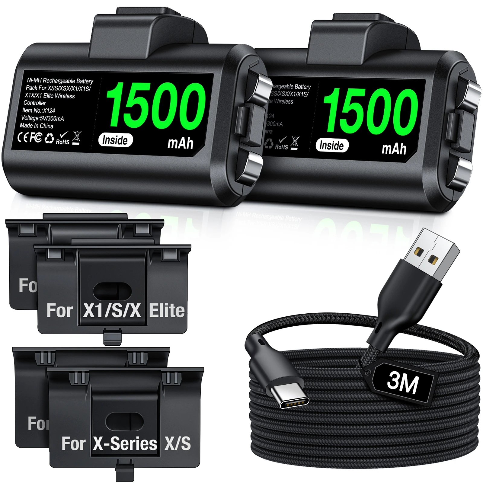 2X1500mAh Batterie Für Xbox Serie X/S Akku Für Xbox One X/S Controller Ladegerät Kit Mit 4 abdeckungen & Typ-C Kabel