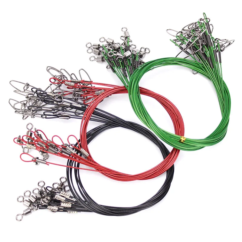 5pcs/lot 50cm Anti-bite Fishing Line Steel Wire Leader With Swivel Fishing Accessory Black/Green Olta Lead Core Leash Saltwater