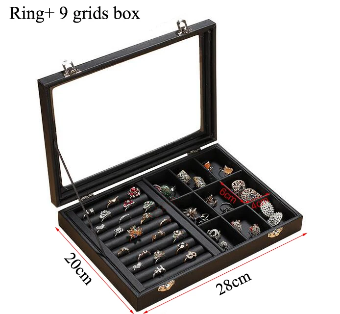 Top Size 28*20*4.5cm Black Jewelry Display Box Case for Rings Earrings Bracelets Necklaces or other Ornaments Storage Organizer