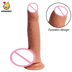 DopaMonkey Foreskin Dildo Suction Cup dick penis Sex Toys For women Vagina Anal Masturbation Adult sex realistic penis sex toy